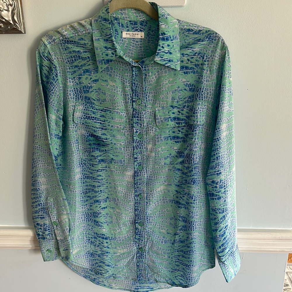 Equipment Green and Blue Button Down Shirt